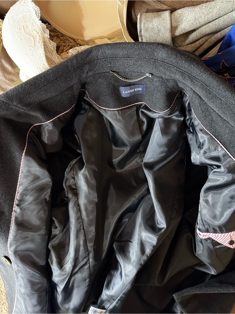 Lands’ End Classic charcoal Double-Breasted Peacoat Wool & cashmere blend 20W - Picture 13 of 16